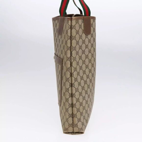 GUCCI GG Supreme Web Sherry Line Tote Bag PVC Beige 001 080 494 Auth 89539 - Picture 6 of 16